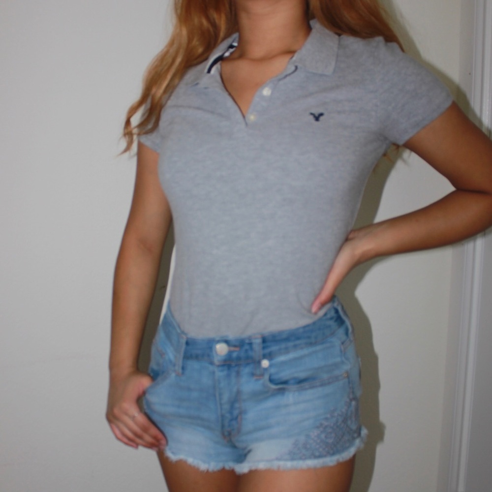 preppy grey collared shirt